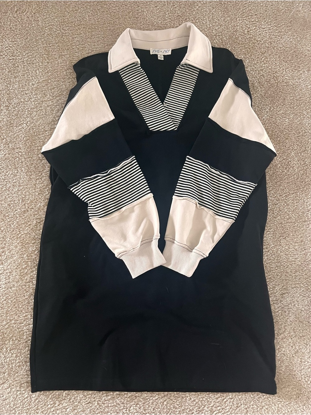 She + Sky Black and Cream Striped Pullover